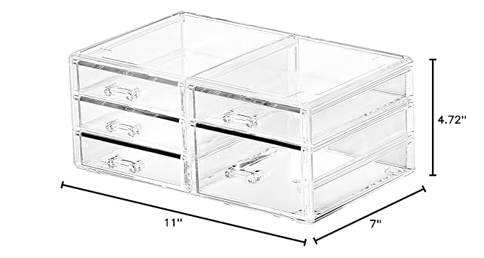 Office Desktop Storage Box,Rectangular Desktop Drawers,Plastic Makeup Storage,Containers Bins With Drawers Desk Organization Pull Out Small craft Storage Case Box Cube,Pack of 1 (Clear, 5 Drawers)