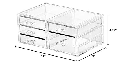 Office Desktop Storage Box,Rectangular Desktop Drawers,Plastic Makeup Storage,Containers Bins With Drawers Desk Organization Pull Out Small craft Storage Case Box Cube,Pack of 1 (Clear, 5 Drawers)