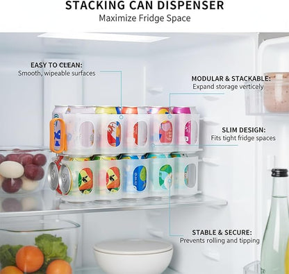 Stacking Can Dispenser, Vertical Soda Organizer Rack for Fridge & Pantry, Slim PP Plastic Storage