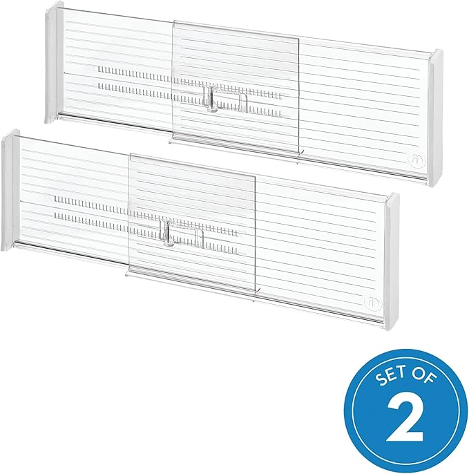 iDesign Recycled Plastic Adjustable Drawer Dividers–- Set of 2 - Clear