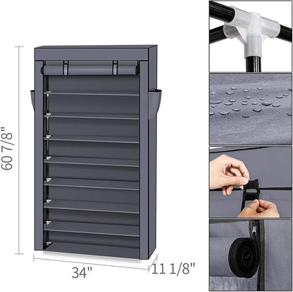 10-Tier Portable Shoe Rack, Shoe Organizer with Smooth Painted Surface Finishe, Space-Saving Shoe Shelf for Entryway, Living Room, Bedroom (Gray, 10-Tier)