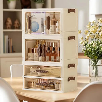 Makeup Organizer with Drawers & Compartments, Modular Stackable Cosmetic Skincare & Jewelry Storage Box, Vanity Organizer with Magnetic Closure for Bathroom, Office, Dorm