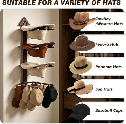 2 Pack Cowboy Hat Rack for Wall – Rustic Cowboy Hat Holder with Arrow Design and 4-Tier Hat Hooks Western Decor Hat Storage– Vintage Cowboy Hanger for Wall