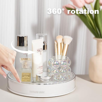 Anyoifax 360 Rotating Makeup Organizer Perfume Tray Skincare Holder Spinning Cosmetic Storage Bathroom Countertop Organizer Lazy Susan Turntable for Dresser, Vanity, Kitchen, Small White