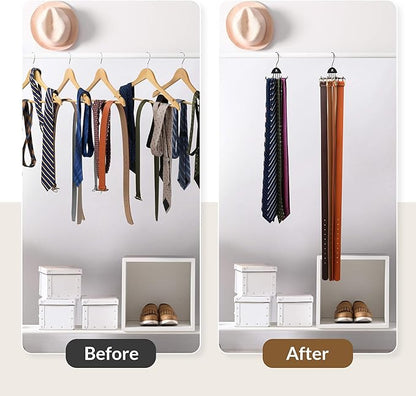 ZEDODIER 2 Pack Tie Hanger & Belt Organizer, Rotatable Tie Rack Space Saving Tie Holder with 16 Adjustable Hooks for Closet Organizers and Storage, Sturdy Belt & Tie Collection Storage, Black