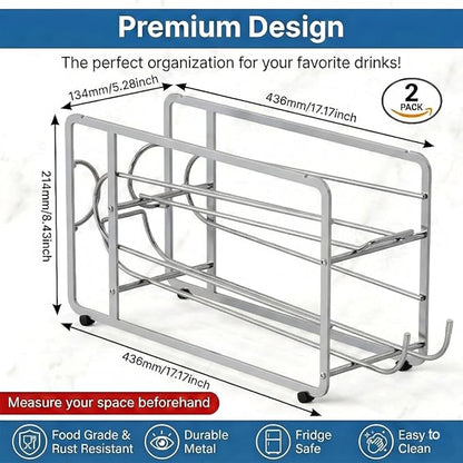 Canyave Soda Can Organizer Storage Rack, 2 Pack Stackable Beverage Soda Can Dispenser Organizer Holder for Refrigerator, Cabinet, Pantry (Silver)