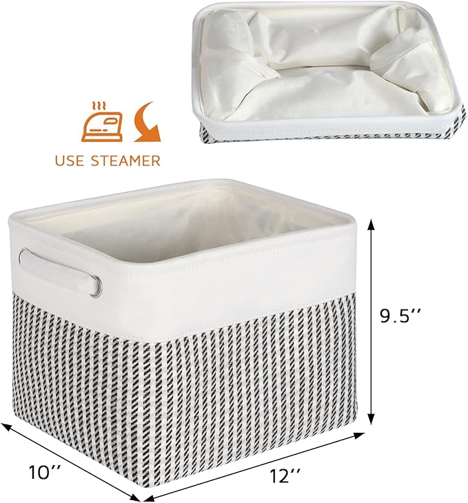Foldable Storage Bin Collapsible Fabric Storage Basket Cube with Durable Handles Closet Organizer Bins for Organizing Shelves Drawers, Set of 3, 12" x 10" x 9.5", Houndstooth