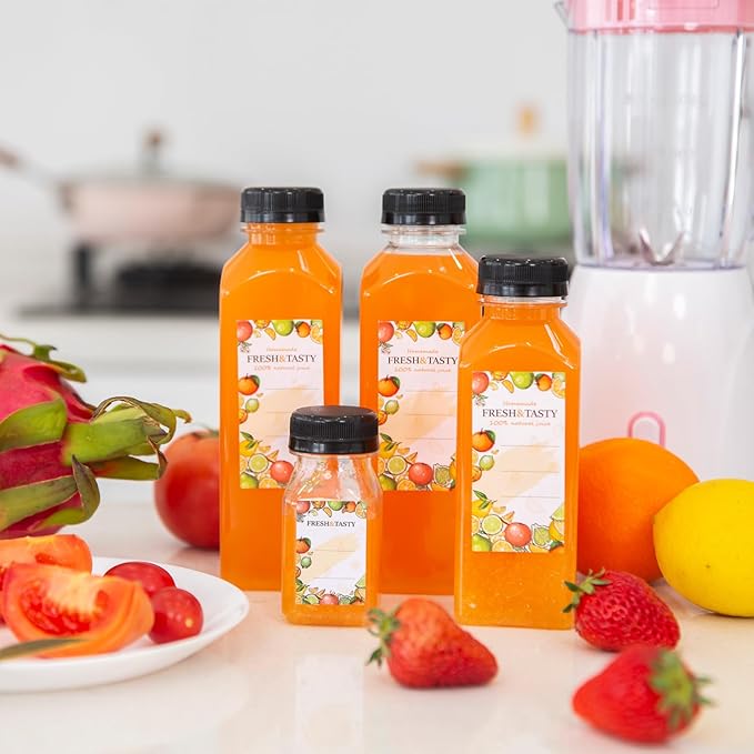 TOMNK 100pcs 4oz Juice Bottles, Reusable Small Shot Bottles with Lids, Labels, Funnel and Brush Beverage Containers for Juicing, Ginger Shots, Milk and Beverages
