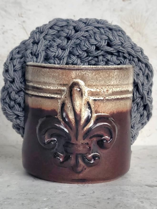 Fleur De Lis Sponge Holder for Sink White French Country Farmhouse Decor Compact Handmade Drain Rack (Cream/Rust)