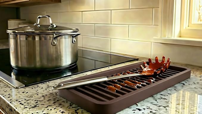 Silicone Sink and Surface Organizer Tray, Sponge Holder, Vanity Tray, Trivet, Heat Safe, Dishwasher Safe, for Bathroom and Kitchen Organization (Dark Chocolate, 9"x3.5")
