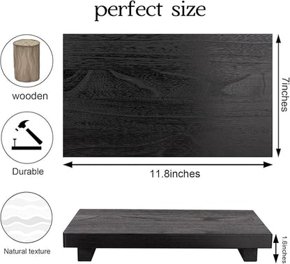 zoocatia Small Wood Tray Pedestal Stand Farmhouse Bathroom Decor Decorative Wooden Riser Kitchen Soap Dish Holder for Vanity, Counter, Sink, Large 11.8" x 7" - Black