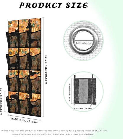 Pumpkin Sunflower Over The Door Closet Organizer for Thanksgiving Home Decor,Large Capacity Behind Door Organizer Multi-Funtion Storage Bag,Space Saving Wall Hanging Storage with 12 Pockets