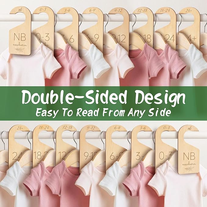 Wooden Baby Closet Dividers - 8 Pcs Double-Sided Design for Newborn Nursery Room Wardrobe Storage by Months Size - Perfect Toddler Clothes Organizer (Olive-1)