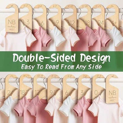 Wooden Baby Closet Dividers - 8 Pcs Double-Sided Design for Newborn Nursery Room Wardrobe Storage by Months Size - Perfect Toddler Clothes Organizer (Olive-1)
