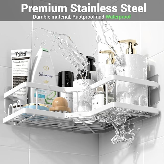 AKTECKE Corner Shower Caddy Bathroom Organizer Adhesive Shower Rack Bathtub Shelves - 3Pack No Drilling Shower Shelf For Inside Shower - Rustproof Bath Tub Organizer Caddy