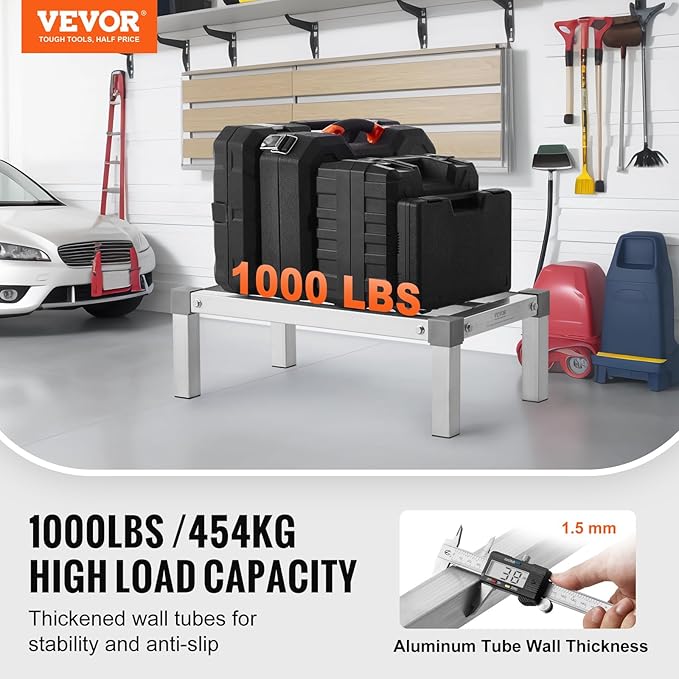 VEVOR Aluminum Dunnage Rack, 24” x 14” Commercial Food Floor Rack, 8” Off the Floor, 1000 lbs Capacity Adjustable Aluminum Storage, for Storage in Restaurants, Kitchens, Garages and Vehicles