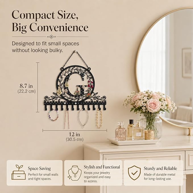 Wall-Mounted Metal Earring Holder Hanging Jewelry Organizer for Earrings and Necklaces Space-Saving Wall Display with Hooks for Jewelry Storage (jewelry stand G)