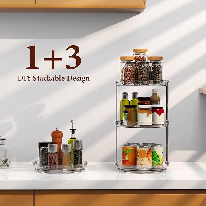 360 Rotating Makeup Organizer – 2 Tier Lazy Susan Turntable Organizer, Clear Bathroom Counter Organizer for Vanity, Spinning Skincare Perfume Tray for Bathroom, Dresser, Kitchen Cabinet