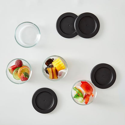8-Piece Glass Food Storage Containers Set (4 Containers + 4 BPA-Free Lids) | 1-Cup, Leakproof | Microwave, Freezer, Oven & Dishwasher Safe | Ideal for Meal Prep & Pantry Organization, Black