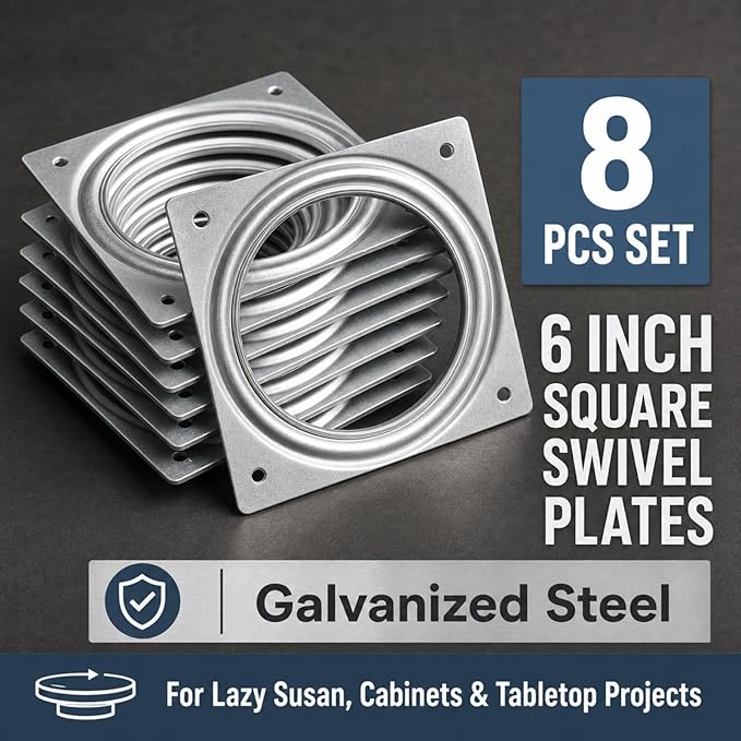RHBLME 8 Pack Lazy Susan Hardware, 6 Inch Silver Lazy Susan Turntable Bearing 5/16" Thick 500lbs for Turntable, Serving Trays, Kitchen Storage Racks, Craft Table, Rotating Bearing Plate