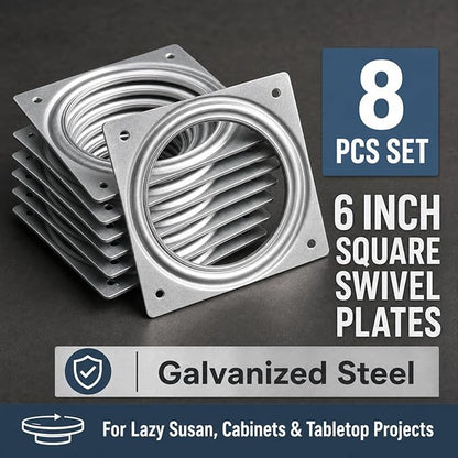 RHBLME 8 Pack Lazy Susan Hardware, 6 Inch Silver Lazy Susan Turntable Bearing 5/16" Thick 500lbs for Turntable, Serving Trays, Kitchen Storage Racks, Craft Table, Rotating Bearing Plate