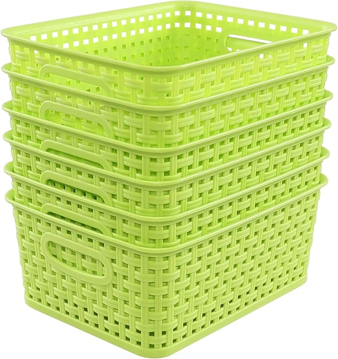 Plastic Storage Woven Basket Bins, 6 Packs