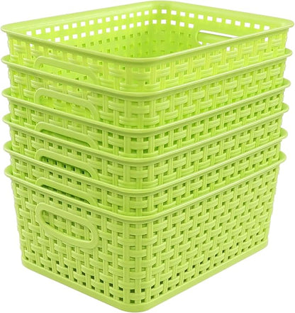 Plastic Storage Woven Basket Bins, 6 Packs