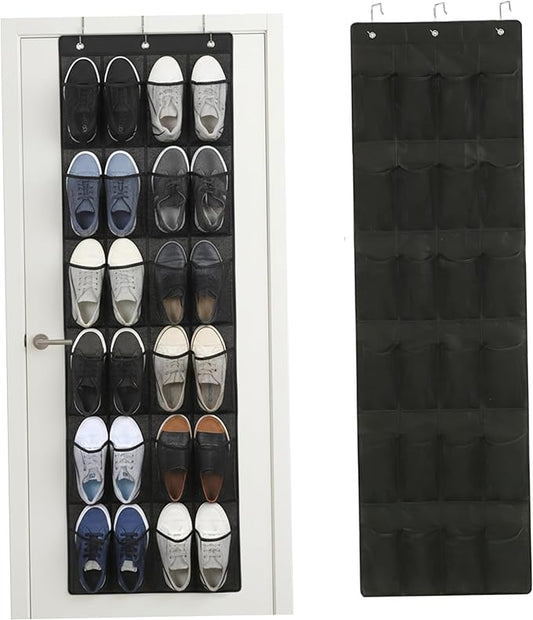 Over the Door Shoe Organizer Shoe Hanger for Door 24 Mesh Pocket Over the Organizer Space Saving Hanging Storage Holder with Hooks 64x19 Inch Black