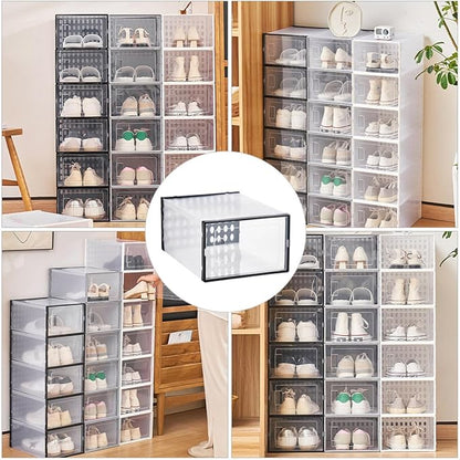 TIDTALEO Shoe Storage Boxes 3pcs 34X15.5X24Cm Plastic Shoe Organizer Dustproof Moisture Resistant for High-Top Sneakers and Boots Home Closet