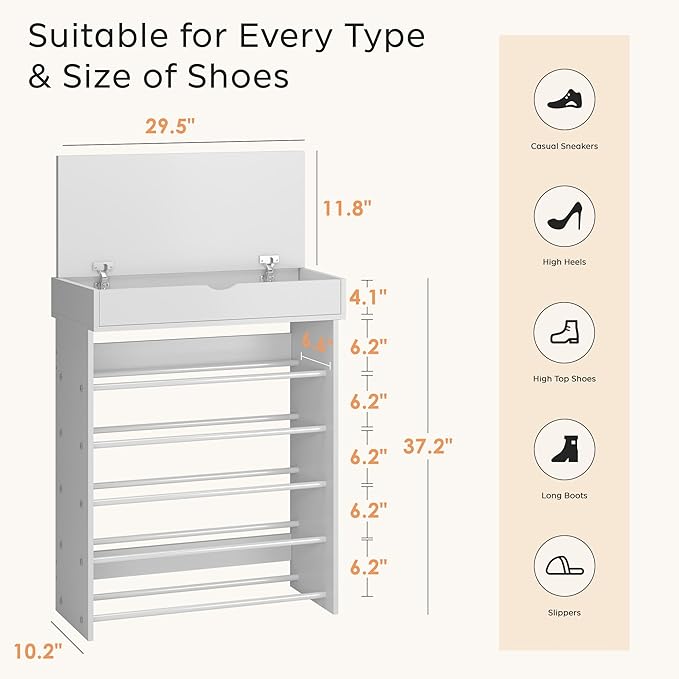 sogesfurniture 5-Tier Wooden Shoes Rack with Storage, Modern Free Standing Sturdy Shoe Rack Organizer (Holds 15-20 Pairs) for Entryway, Closets, Living Room, Hallway, Doorway (White)
