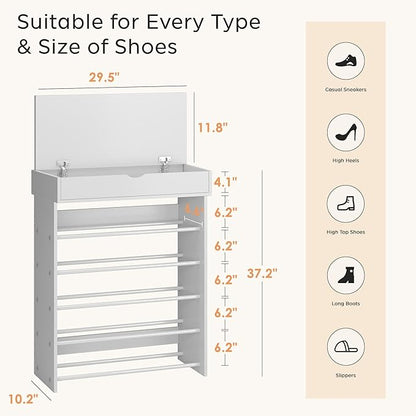sogesfurniture 5-Tier Wooden Shoes Rack with Storage, Modern Free Standing Sturdy Shoe Rack Organizer (Holds 15-20 Pairs) for Entryway, Closets, Living Room, Hallway, Doorway (White)