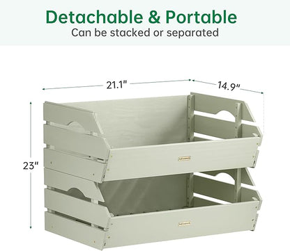 HABAU Potato Onion Storage Bin - Wood Stackable Produce Basket with Handles - Fruit and Vegetable Storage for Kitchen and Pantry Counter Organization - 2 Pack