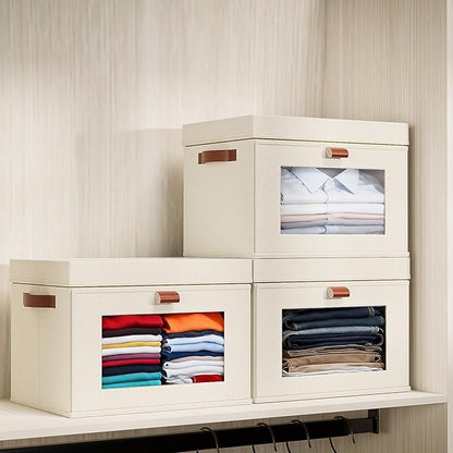 Large Storage Bins with Lids,Stackable&Collapsible Closet Storage Bins,Oxford Fabric Organizer Box with Clear Window,Large Decorative Storage Boxes for Closet,Shelves,Dorm