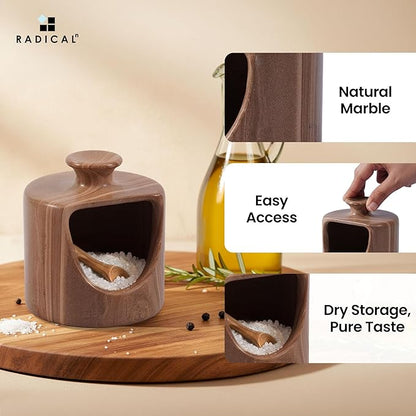 Radicaln Marble Salt Cellar 4.5" Inch Natural Brown Handmade Pig Salt Jar & Table Salt Storage For Kitchen Countertop, Ideal Salt Container, Salt Dish & Sugar Bowl For Table