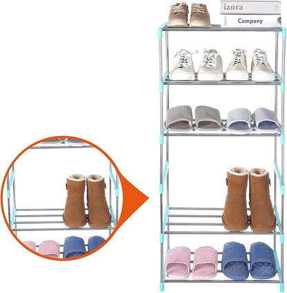 Small Shoe Rack, Narrow Stackable Shoe Shelf Organizer for Entryway, Doorway and Bedroom Closet (3-Tier, Blue)