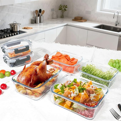 M MCIRCO 67.4oz(8.3 cup), 33.8oz(4.2 cup)& 18.6oz(2.1 cup) Extra Large Glass Food Storage Containers Set with Lids, 6 Pack Airtight Glass Storage Container for Microwave,Oven,Freezer Dishwasher