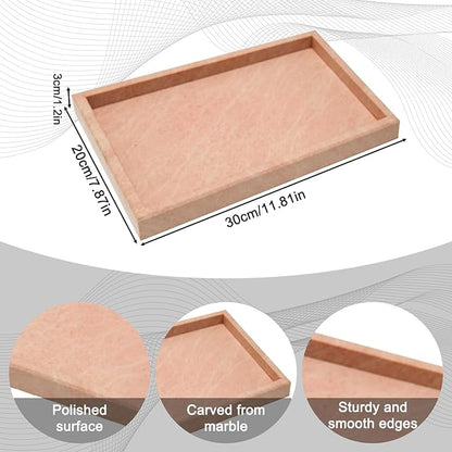 Pure Natural Marble Tray for Bathroom, Dresser, Sink. Cosmetics, toiletries, perfumes, Jewelry, Candles, etc. can be Placed (Cherry Blossom Pink, 12" x 8" x 1.2")