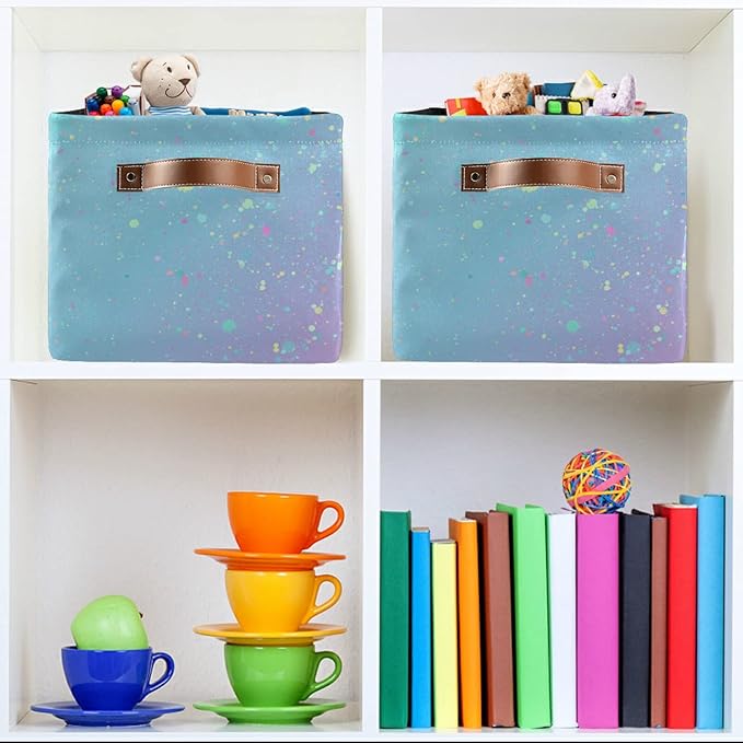 Bolaz Large Storage Basket Unicorn Background with Rainbow Foldable Storage Box Organizer Bins with Handles for Bedroom Home Office