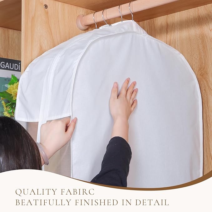 Univivi Premium Cotton Garment Bags for Hanging Clothes and Storage, 60 Inch Washable Dress Bags for Gowns Long, Full Zipper Dust Cover with Extra Large 10" Gusset & Clear Window - 4 Pack