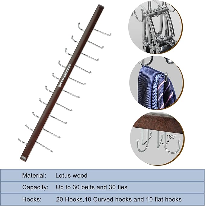 TOPIA HANGER 40 Hooks Belt Tie Hanger Space Saving for Closet, 2 in 1 Belt Ties Racks Max 60 Belts with 60 Ties Capacity, Curved with Flat Hooks for Belts,Ties,Bras,Closet Organizers and Storage CT70A