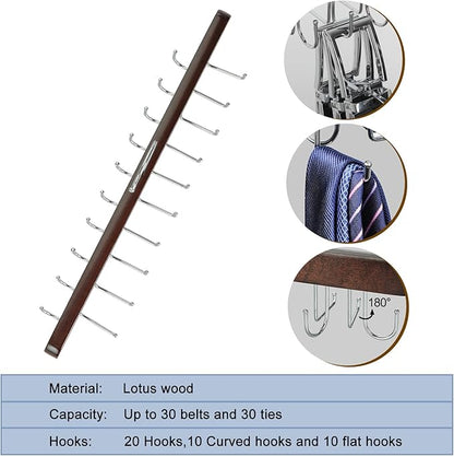TOPIA HANGER 20 Hooks Belt Tie Hanger Space Saving for Closet, 2 IN 1 Belt Ties Racks Max 30 Belts with 30 Ties Capacity, Curved with Flat Hooks for Belts,Ties,Bras,Closet Organizers and Storage CT69A