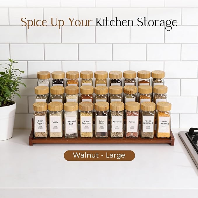 Spice Rack Kitchen Cabinet Organizer-18-Inch Bamboo Spice Organizer for Kitchen Countertop, Cabinet, and Pantry Storage (Walnut, L)