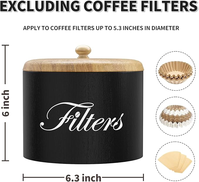 Wooden Coffee Filter Holder with Lid, Basket Storage Container for Counter, Black Small Bar Accessories for Coffee Bar Station(Black Wooden)