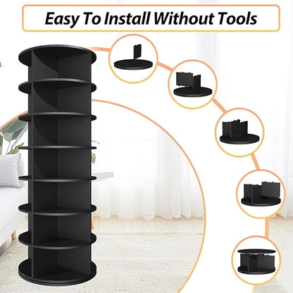 Rotating Shoe Rack, 7-Tier Spinning Shoe Rack, Free Standing Rotating Shoe Rack Tower 360°, Easy to Assemble, Space-Saving Revolving Shoe Organizer for Entryway - Black