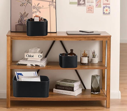 HofferRuffer Faux Leather Storage Baskets Bins with Velvet Lining for Organizing, Storage, Gifts, Set of 3 Nesting Shelf Baskets Decorative Storage Boxes for Home Organization (Black)
