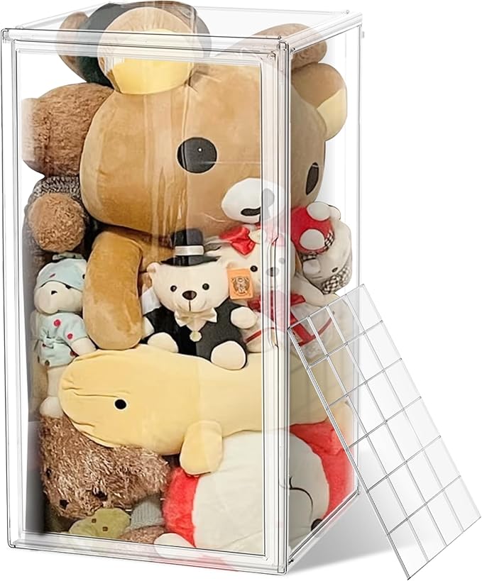 XXXXX-Large 13.8”x 12.2”x 23.6" Acrylic Display Case Extra Large Tall Boot Shoe Storage Box with Magnetic Lid Clear Giant Figure Collection Showcase with a Division Board