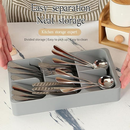 6 Slots Silverware Cutlery Drawer Organizer,Small Kitchen Utensil Tray for Flatware, Cutlery, Spoon and Knives Compact Storage Organization Keep Kitchen, Camper Drawer Neat & Organized