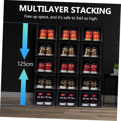 SOLUSTRE 6Pcs Stackable Plastic Shoe Storage Boxes Magnetic Door Dustproof Sneaker Case Sturdy Organizer for Closet and Display for Footwear Storage