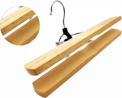 Richards Wooden Pants Hangers - Wood Skirt Hangers - 6 Pack - for Men Shorts and Pants and Women Dress Clothes - Non Slip Slim Closet Space Saving