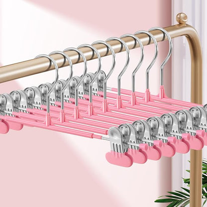 HUADYMEET 20 Pack 12Inch Pants Hangers with Wide Clips,Metal Trouser Hanger for Jeans.Space Saving Skirt Hangers Heavy Duty Non-Slip Adjustable Clothes Shorts Hanger for Women,Men,Pink